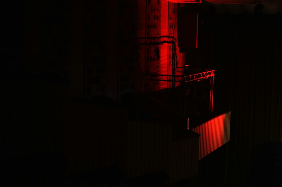 Empty vintage television studio with cameras and stage lights